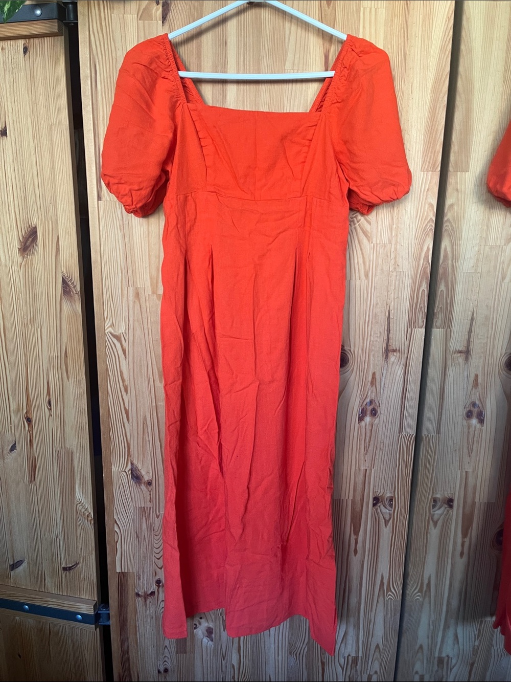 Primark Orange Square-Neck Puff Sleeve Dress (size 8)